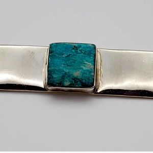 Vintage Sterling Silver Turquoise Color Stone Bar Pin 2" Long  10g